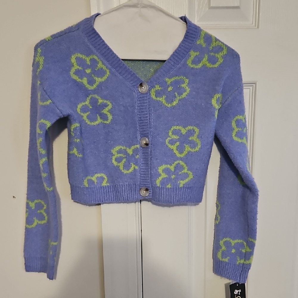 Art Class Blue and Green Floral Cardigan